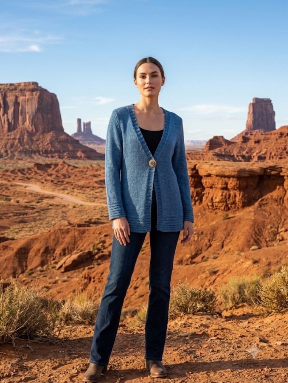 Karen Hart Blue Knit Cardigan Large